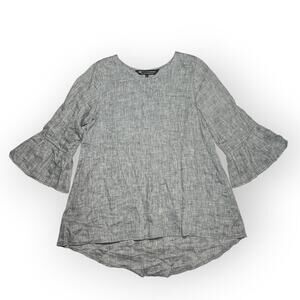 Crown Linen Designs Shirt Dress SIZE S Gray Chambray Bell Sleeve 100% Linen